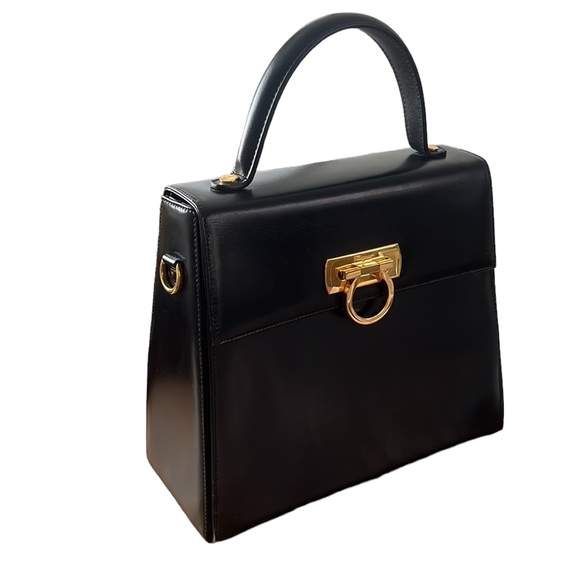 Salvatore Ferragamo Gancini Kelly Top Handle Leather Bag Black - Picture 4 of 16
